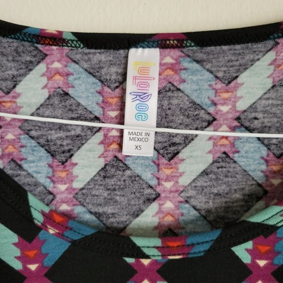 LuLaRoe Perfect T Shirt Short Sleeve NWT Size XS Black Purple Blue Geometric NEW - Picture 4 of 6